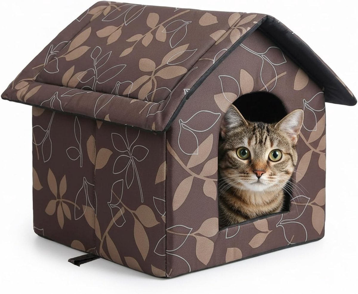 Buiten kattenhuis van waterdicht en winterbestendig Oxford doek, opvouwbaar en afneembaar ontwerp, geïsoleerd en weerbestendig, bruin, 35x30x35cm - ideaal voor kattenliefhebbers en buitengebruik