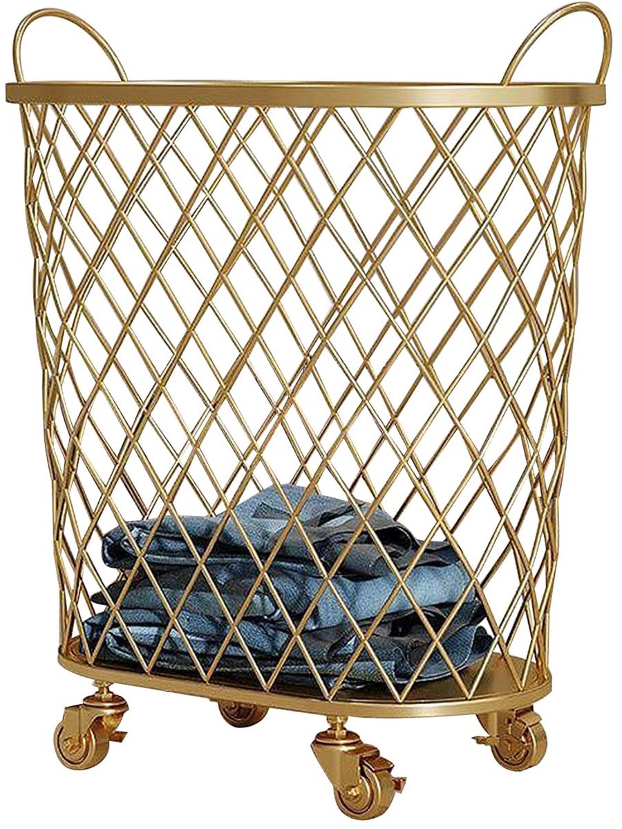 Mesh Speelgoed Opbergmand met 4 Wielen - Metalen Wasmand - Goud