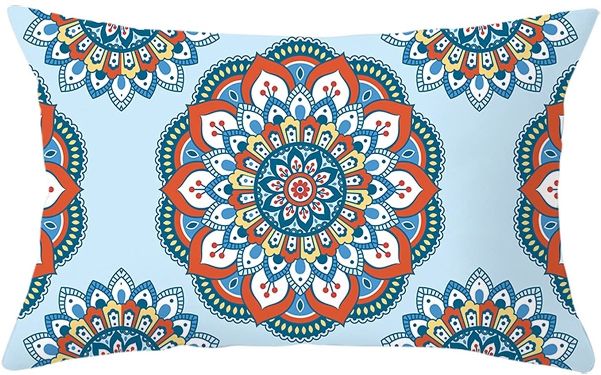Kussenhoezen 12 x 20 inch - Polyester met vintage patroon - Lichtblauw