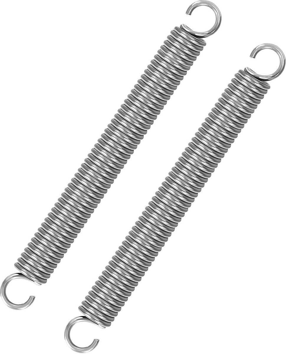 Verstelbare spiraalveren met haken, roestvrij staal, trekveer, 150 mm, buitendiameter 16 mm, draaddiameter 2.5 mm, maximale trekkracht 19 kg, 2.5 x 16 x 150 mm, 2 stuks, ideaal voor toepassingen in de bouw en hobbyprojecten.