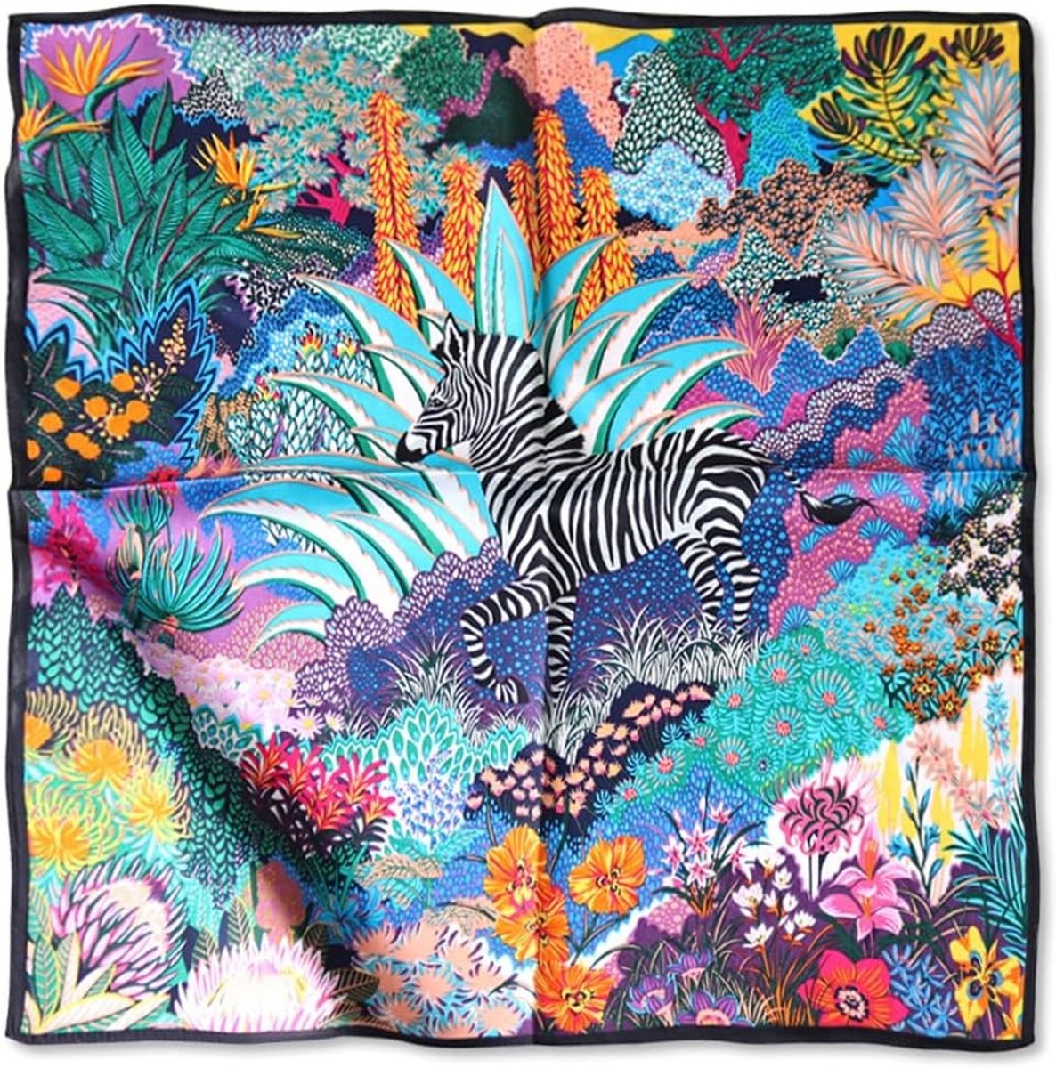 Vrouwelijke Zijden Sjaals Klein Vierkant Sjaaltje met Kleurrijke Cartoonprint en Geometrisch Patroon - Lichtgewicht Bloemen Satin Sjaal voor Hoofdbedekking en Haarband 53 x 53 cm
