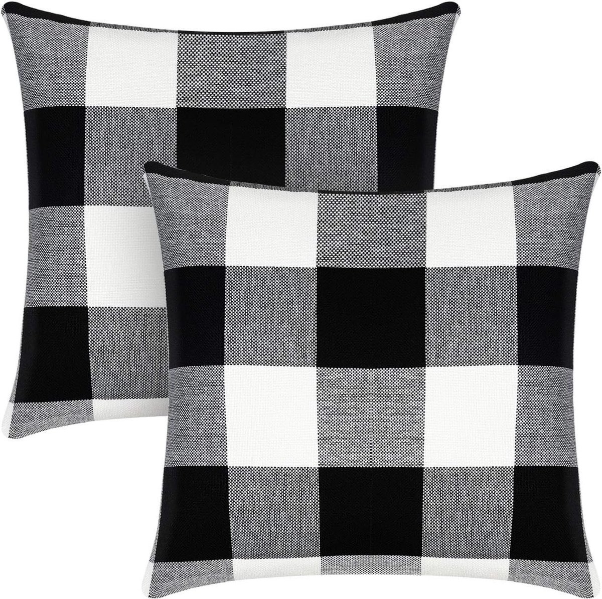 Set van 2 Buffalo Plaid Kussenhoezen 45 x 45 cm van Katoen en Linnen voor Boerderij Decoratie, Zwart en Wit, Ideaal voor Bank en Auto