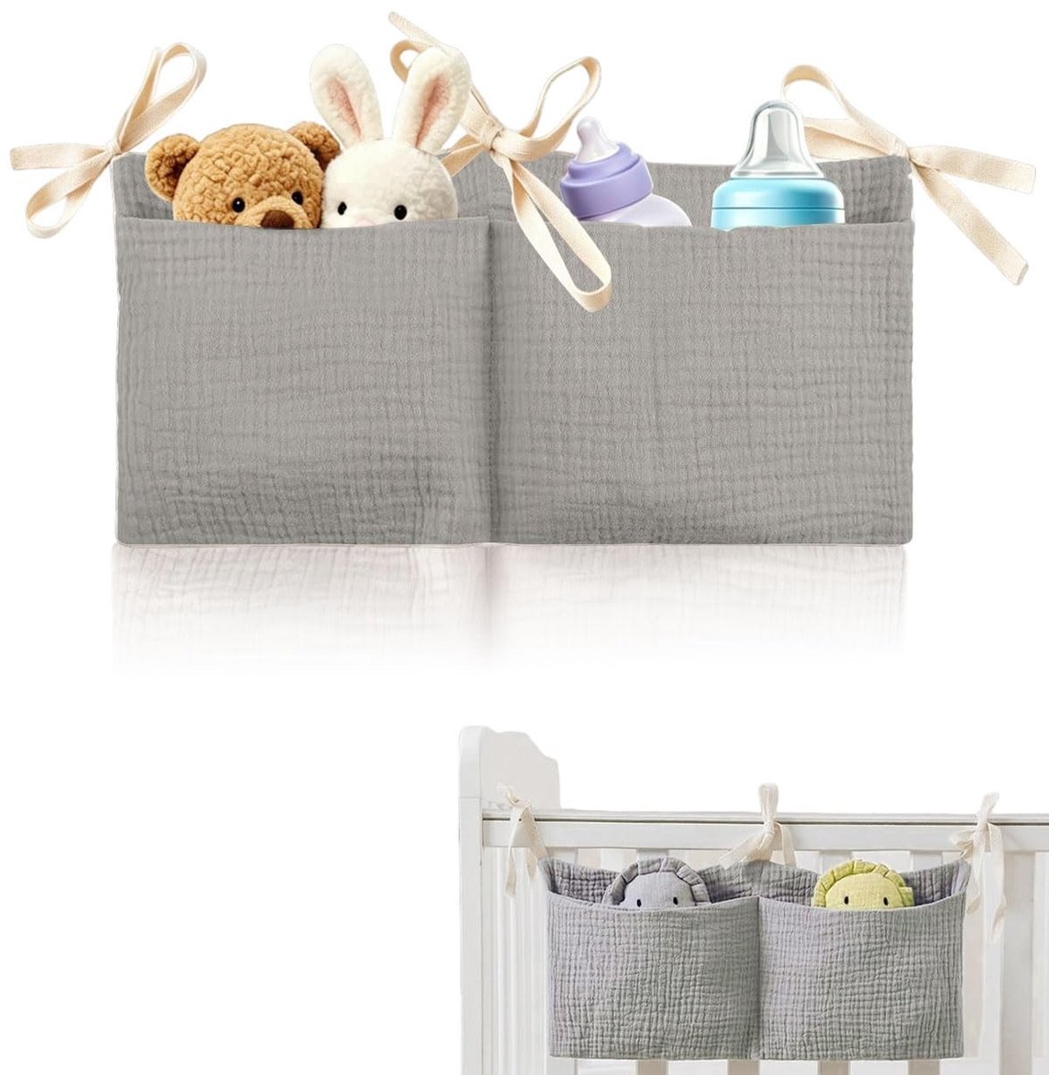 Babybed Organisator met 2 Vakken - Grijs
