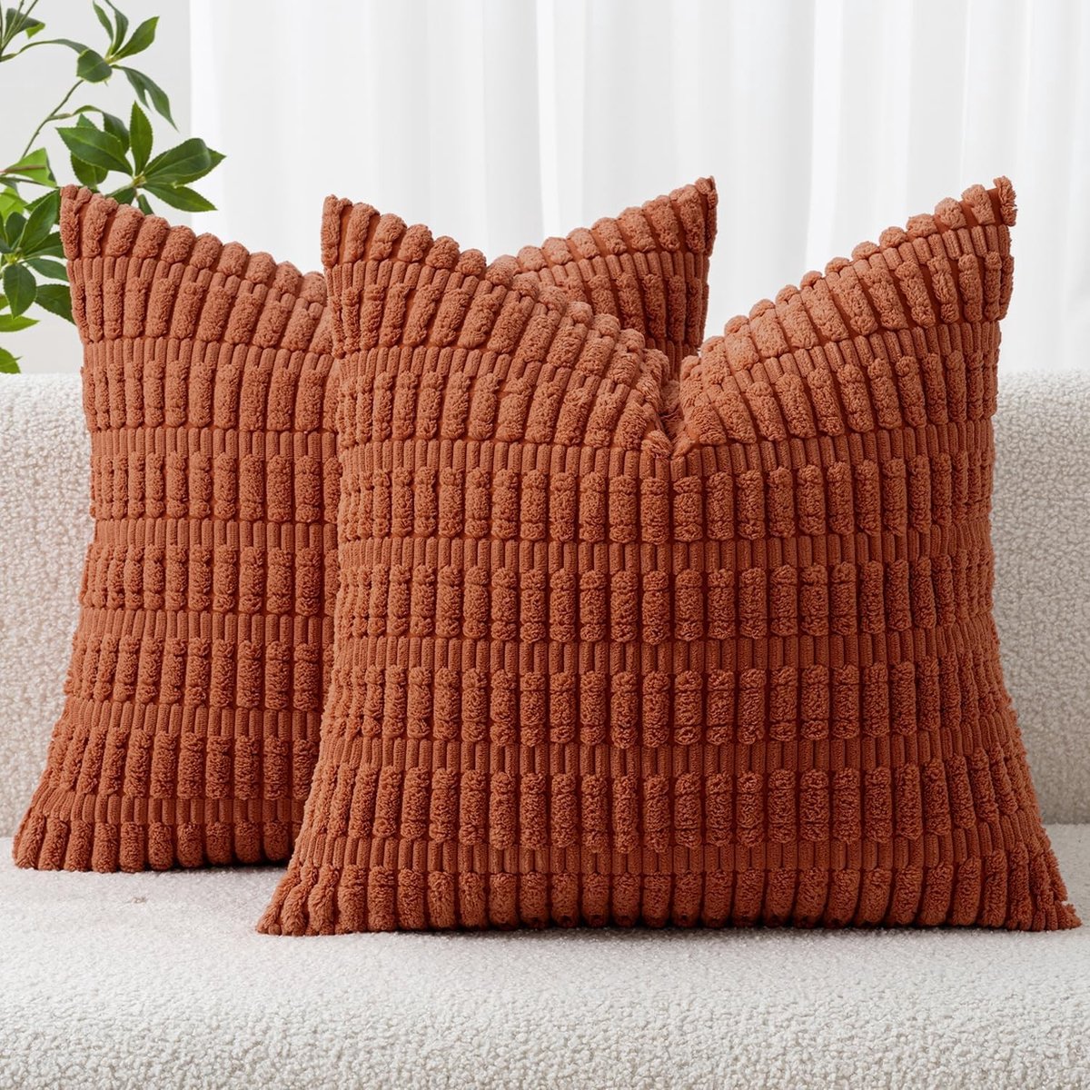 Cushion Covers Set van 2 Vierkant Caramel 45 x 45 cm voor Woonkamer en Slaapkamer - Rustiek Modern Boho Decoratie Kussenslopen