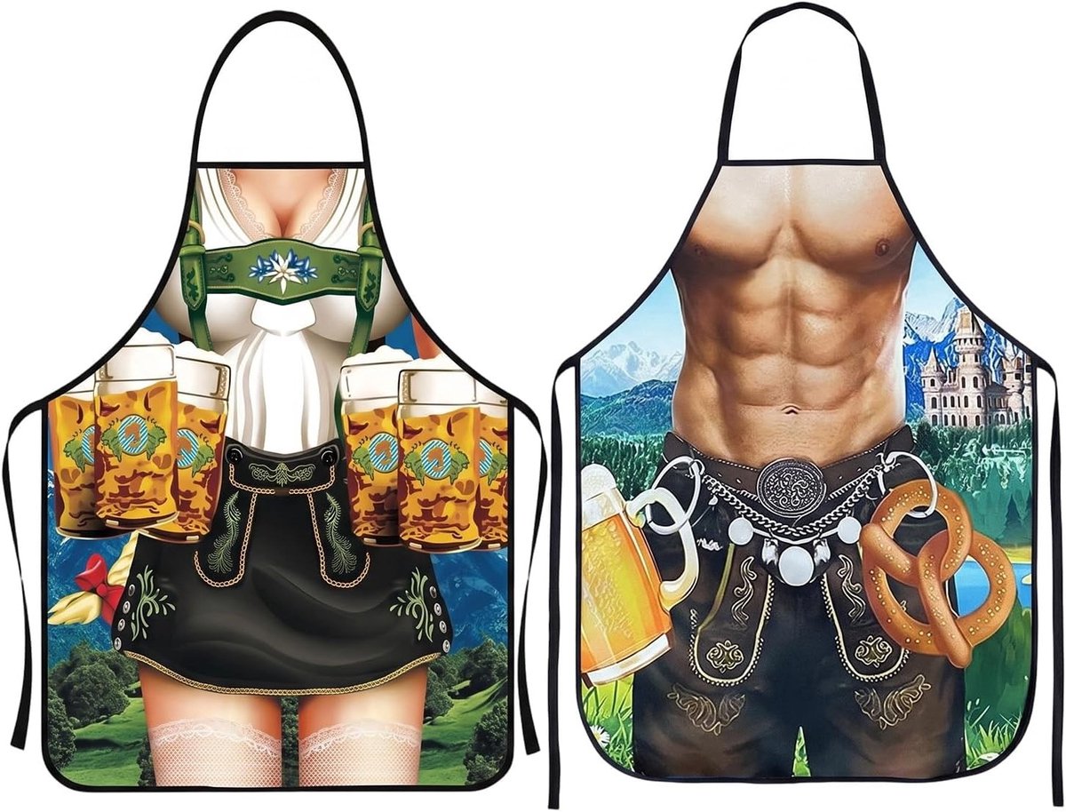 Traditionele Beierse Oktoberfestschorten voor heren en dames, kook- en barbecueschorten in Tiroler stijl, 80 x 60 cm, set van 2, perfect voor feesten en carnavalsaccessoires