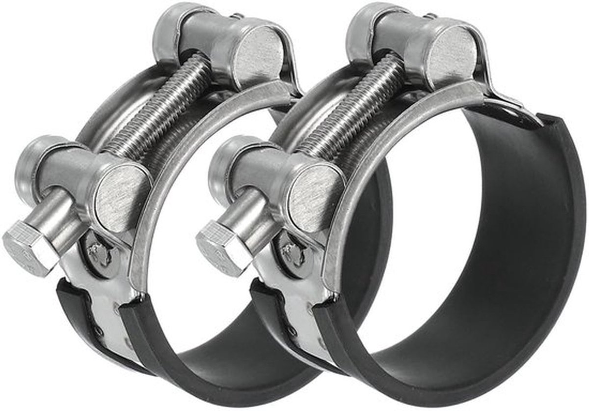 Set van 2 T-bolt slangklemmen van 48-51 mm gemaakt van duurzaam 304 roestvrij staal met rubberen strip voor stevige en lekvrije bevestiging