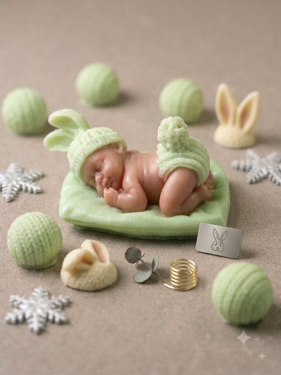 Decoratieve Baby Zeep Figuur - Groen - Uniek Handgemaakt Bedankje - Kraamvisite Gift — afbeelding 4