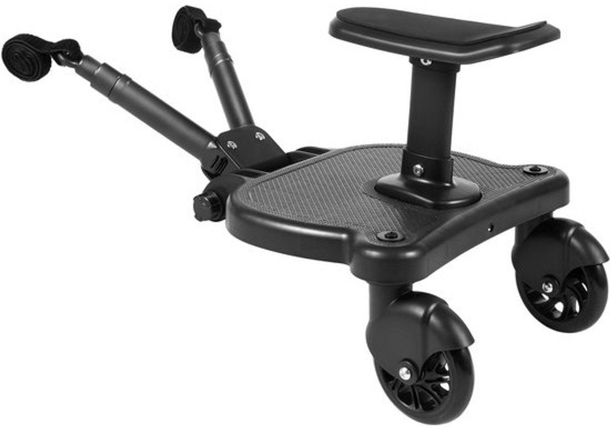 Meerijdplank Kinderwagen - Treeplank Buggy - Kinderen Vervoeren - Met Afneembare Zitting - 58.5 cm - Zwart