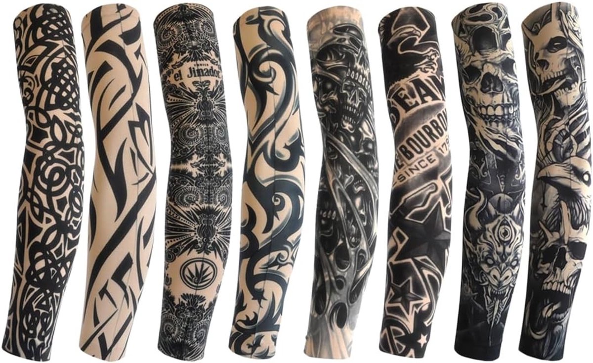 Set van 8 Tatoeagesleeves voor Mannen en Vrouwen - Arm Tatoeages voor Feestjes, Halloween en Carnaval