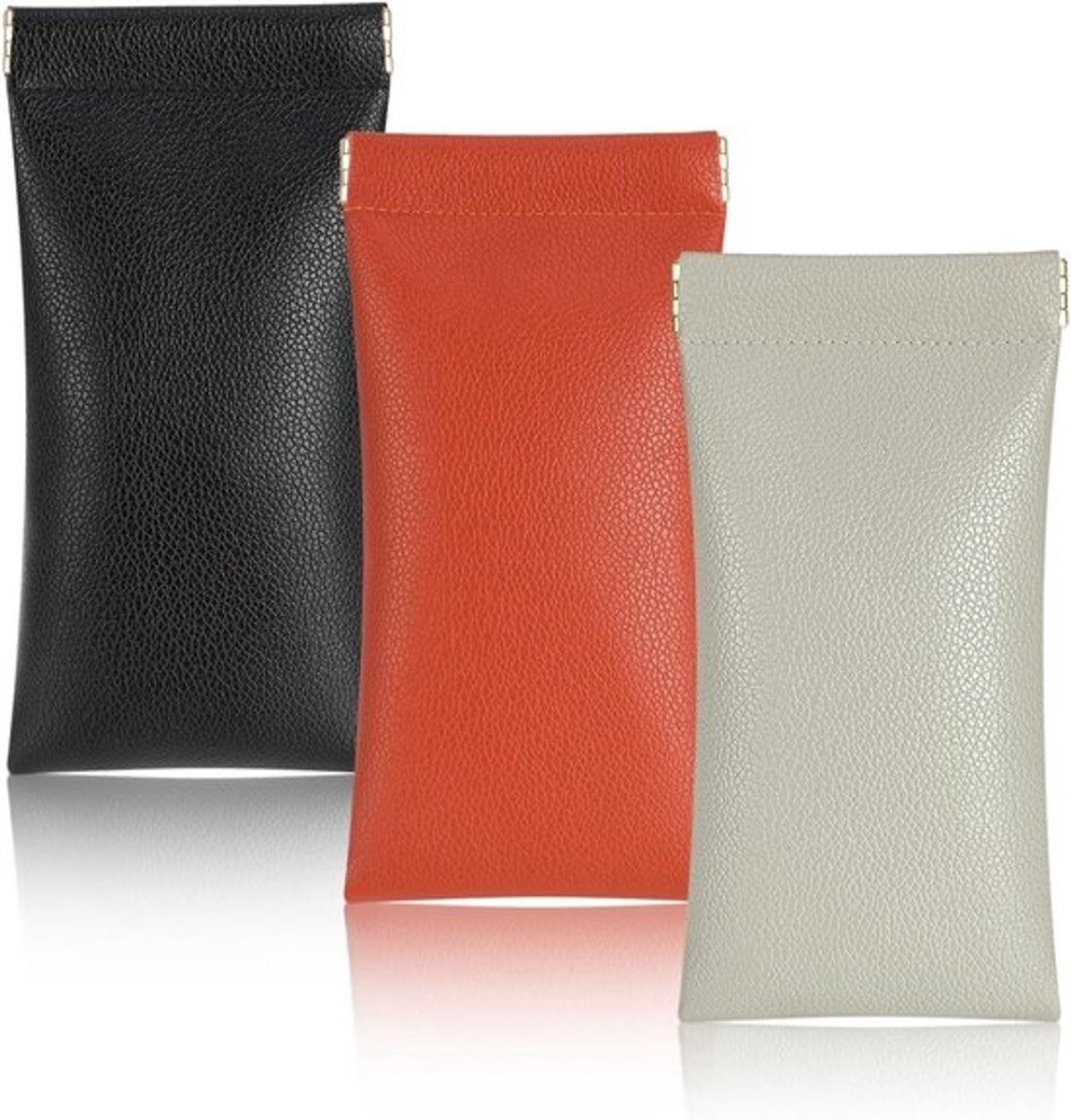 Brillenhoesjes Leer - Zonnebril Pouch - Opbergen Brillen - Automatische Sluiting - 3 stuks - Multicolor