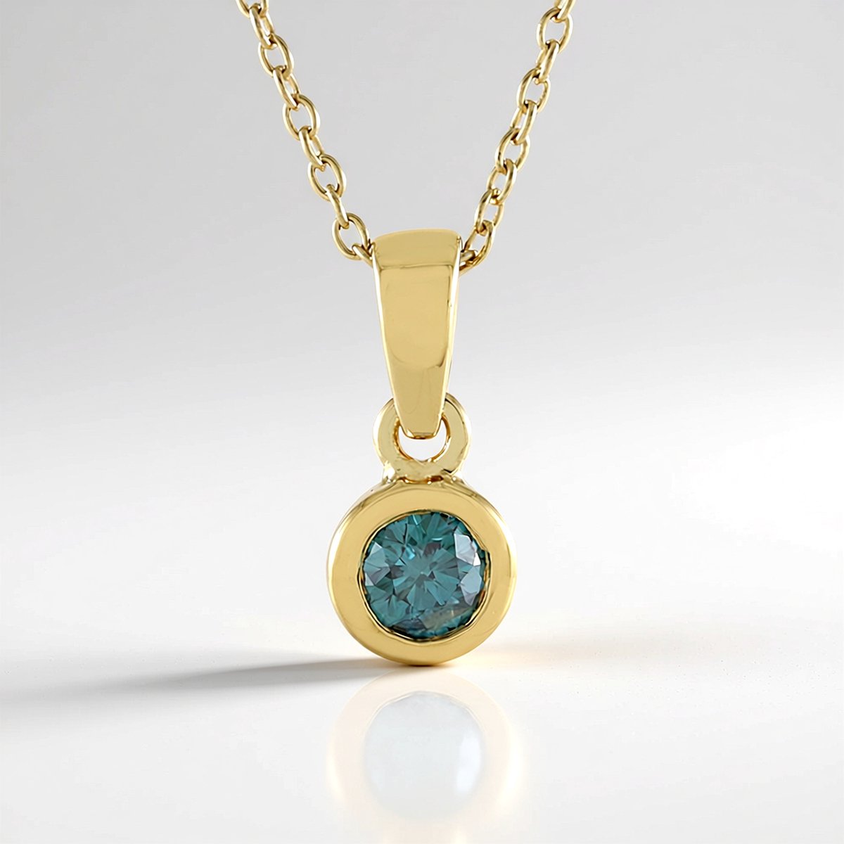Cavill - Zilveren Halsketting - 925 Sterling Zilver Verguld - 0,239 ct Blauwe Champagne Diamant - Ronde Briljant - Elegant Tijdloos - 45 cm