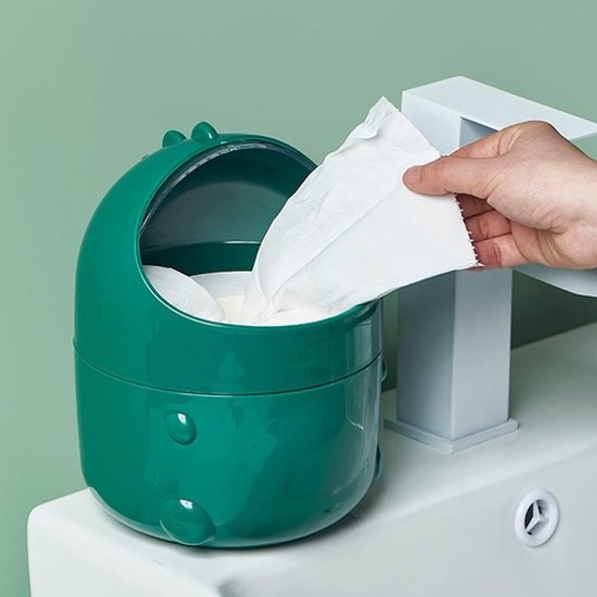 Schattige Dinosaurusstijl Tafelmand met Deksel, Ruime Mini Mand van Plastic met Antislipbasis voor Kantoor, Keuken en Slaapkamer