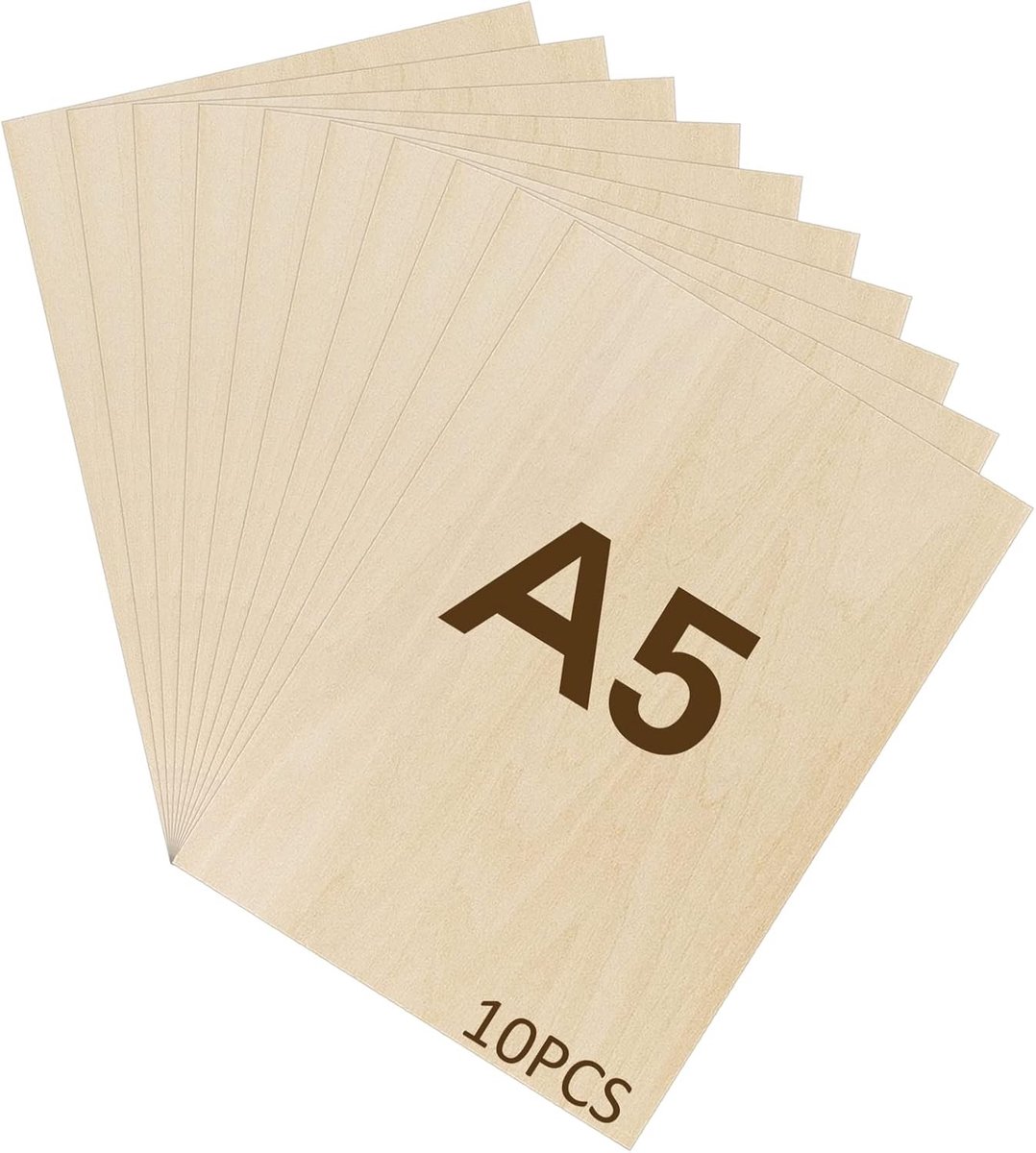 Set van 10 Plywood Platen A5 2mm - Houtplaten voor Knutselen, Modelbouw en DIY Projecten 210×150 mm
