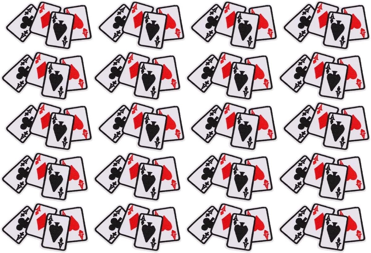 20 Stuks Naai Reparatie Patches, Poker Ace Kleding, Strijkbare Speelkaart Borduurapplicaties voor T-shirts en Hoeden