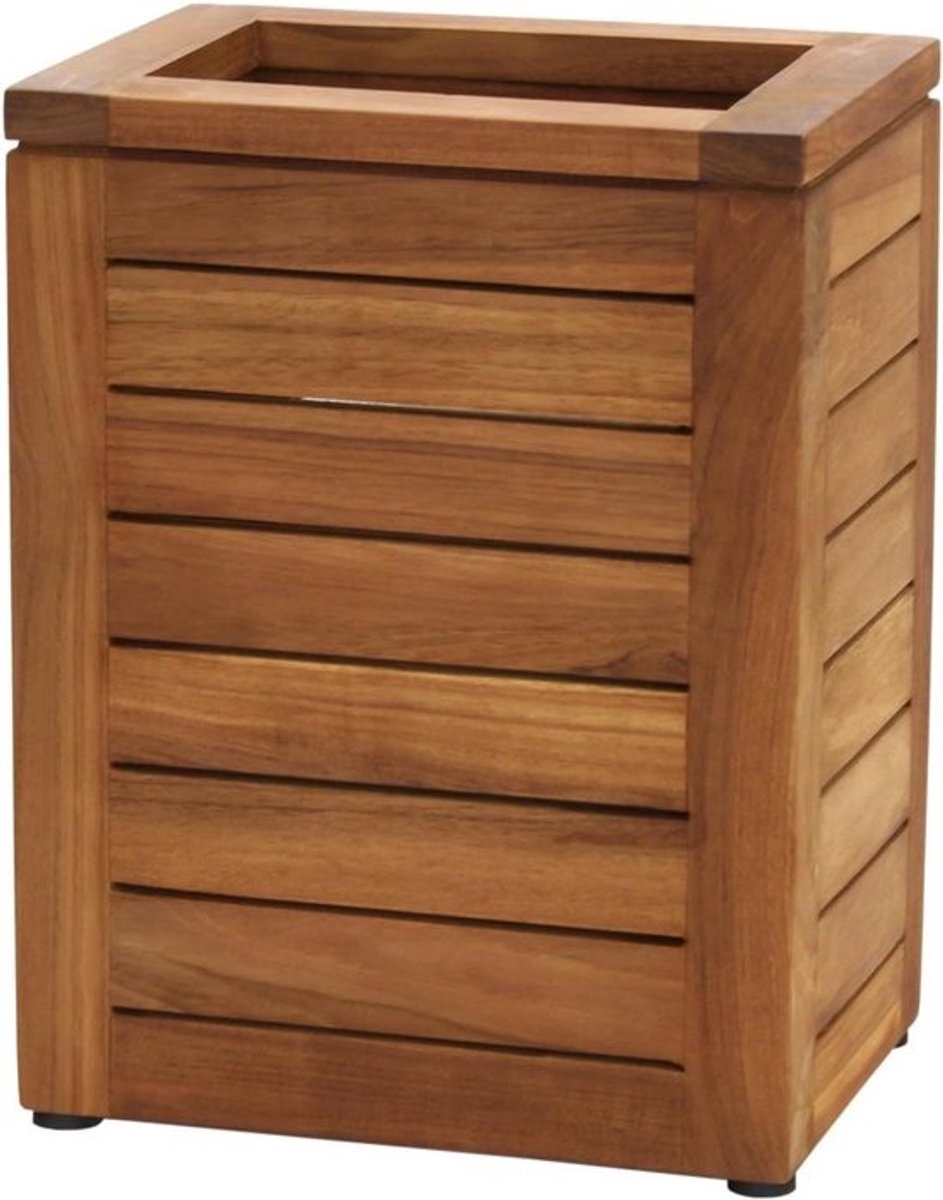 Teak Houten Afvalmand - Prullenbak Badkamer - Afval Opruimen - Natuurlijk Waterbestendig - 105 Liter - Bruin