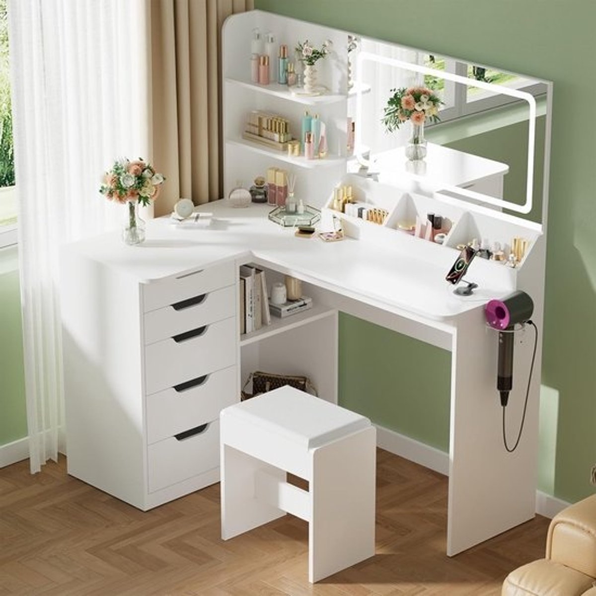 Make Up Tafel met Spiegel - Kaptafel voor Meisjes - Hollywood Spiegel met Verlichting - Glamour