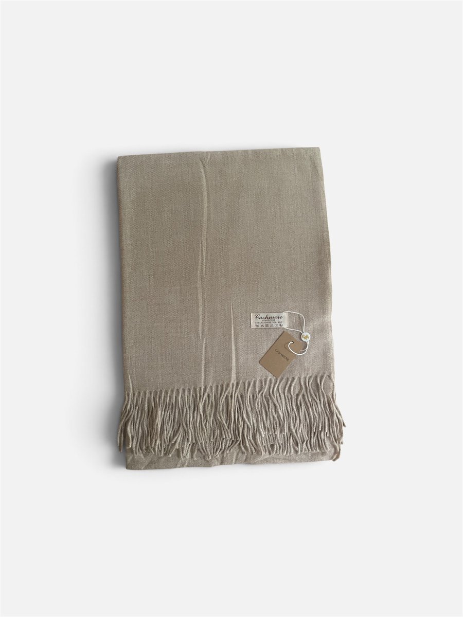 Sjaal - Cashmere - Franjes - Ecru - afm. 1.80 x 65 cm