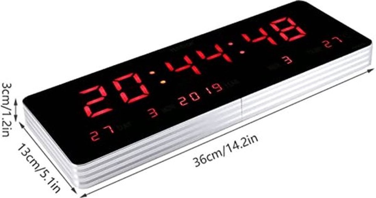 Digitale wandklok, keukenwand, digitale klok, led, digitale kalenderklok, temperatuur, wandklokken met datum, weekdag, temperatuurweergave voor woonkamer, kantoor, decoratieartikelen (36 x 13 x 3 cm