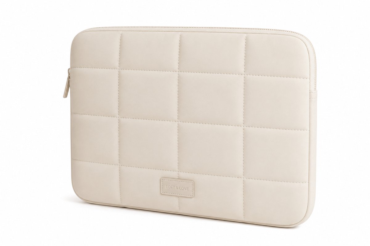 Laptop Sleeve 15.5 Inch – Beige – Gewatteerde Beschermhoes met Rits