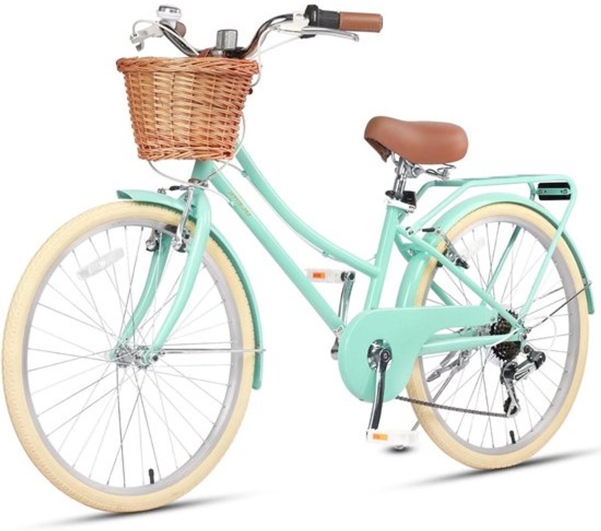 Meisjesfiets Cruiser - Kinderfiets 24 inch - Comfortabel fietsen - Met mand en bagagedrager - 24 inch - Mintgroen