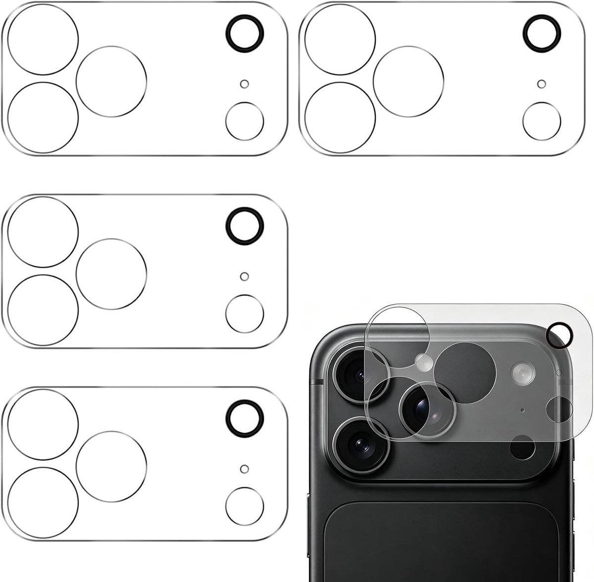 Camerabescherming voor iPhone 17 Pro, 4 stuks, 9H gehard glas, anti-vingerafdruk, HD helder en flitsvriendelijk, dun en transparant