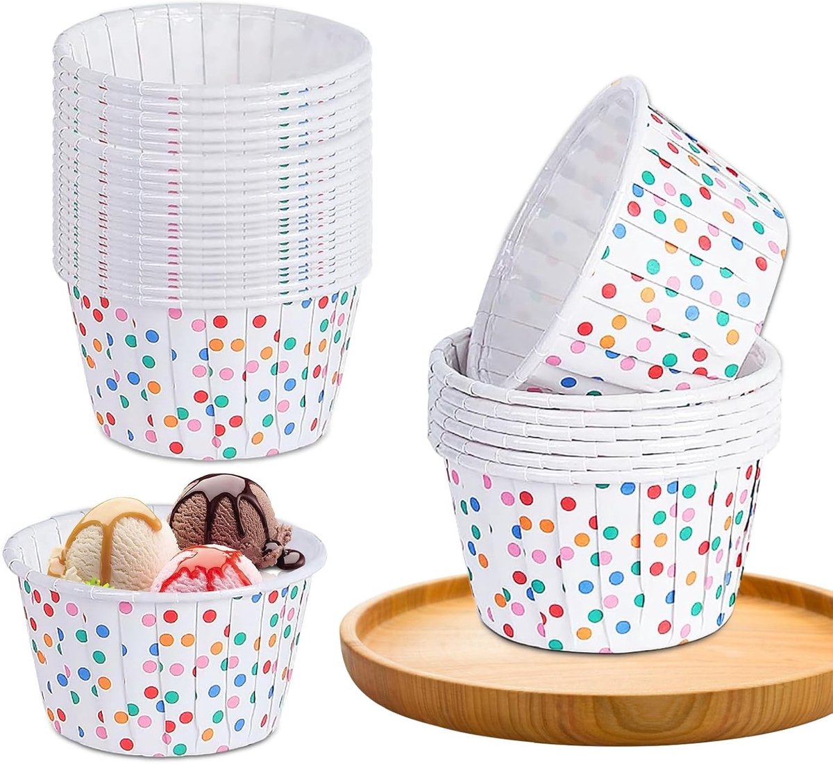 Verpakkingen voor Muffins en Desserts, 100 Stuks Wegwerp Papieren Mallen voor Cupcakes, IJs en Snoepjes, Kleurrijke Mini Mallen