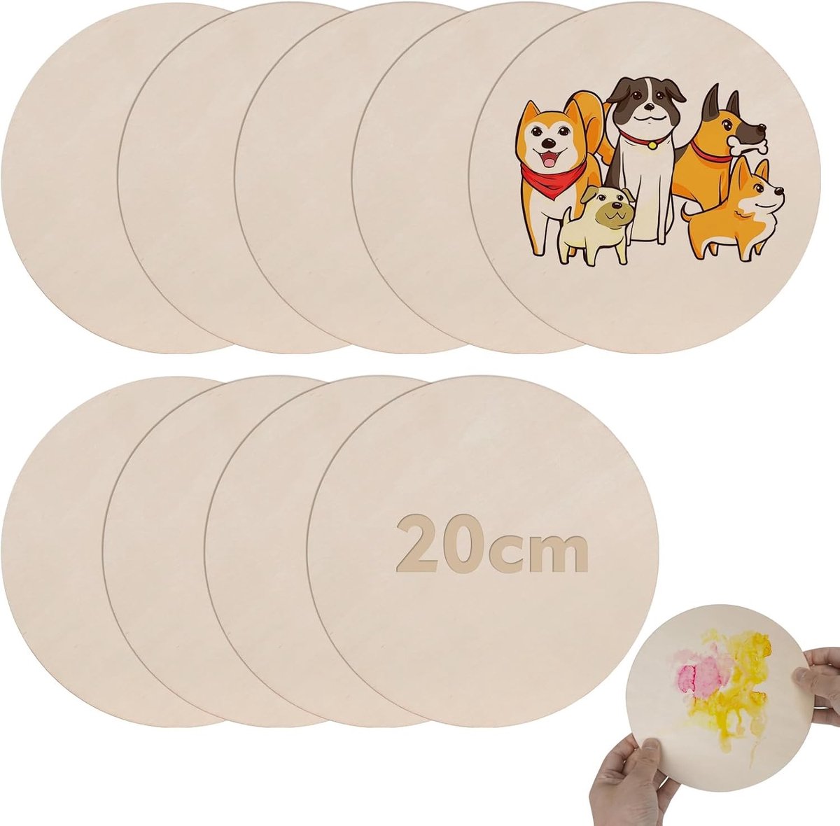 Onbewerkte Houten Ronde Platen - 9 Stuks Dunne Cirkelvormige Blanketten voor Houtbewerking, Schilderen en DIY Creatieve Projecten