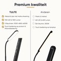 Vergelijking tussen TULITE lamp (metaal, 13W, 3 kleuren) en Andere lamp (plastic, 6W, 1 kleur). Beide met touch bediening.