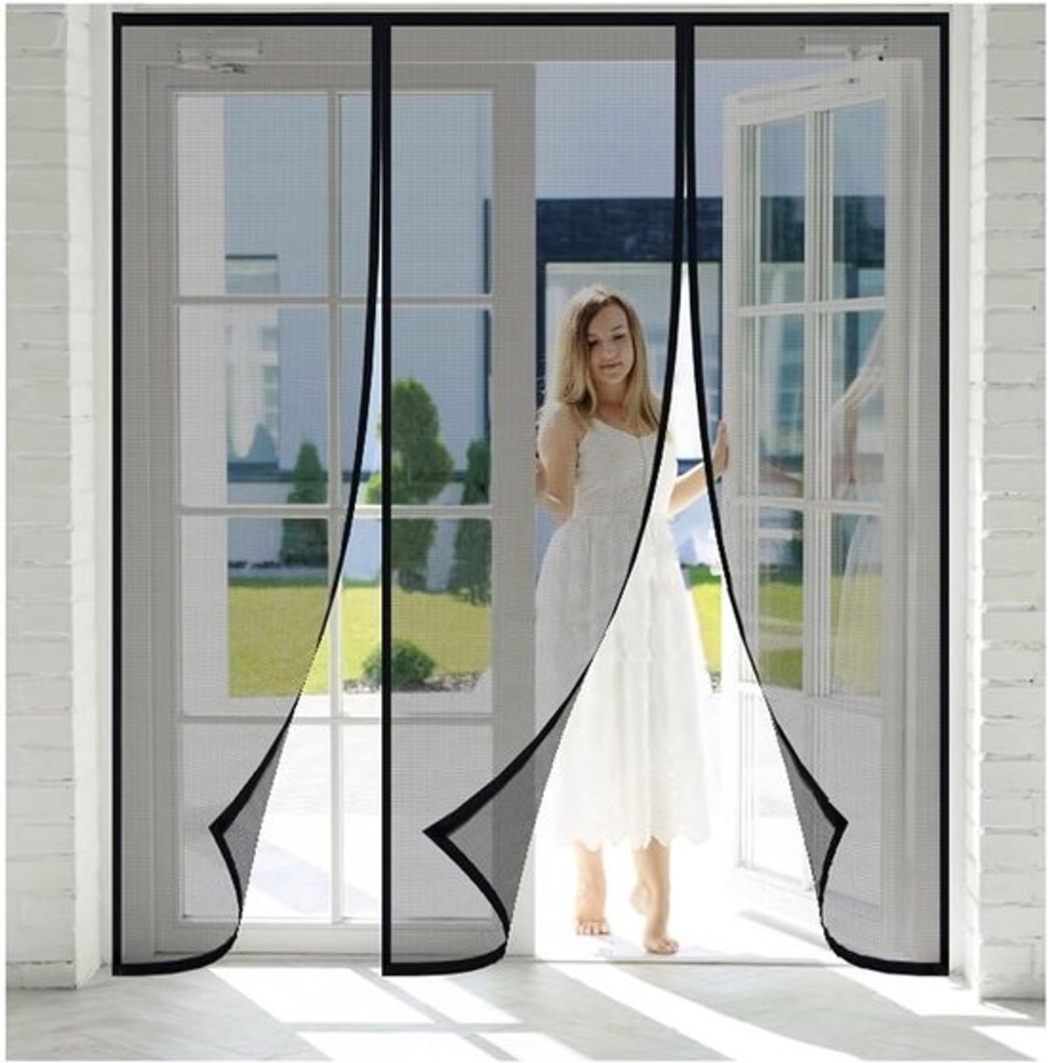 Magnetische Hordeur - Insectenwering Deur - Buiten Leven - Dubbele Deuropening - 260x195cm - Zwart