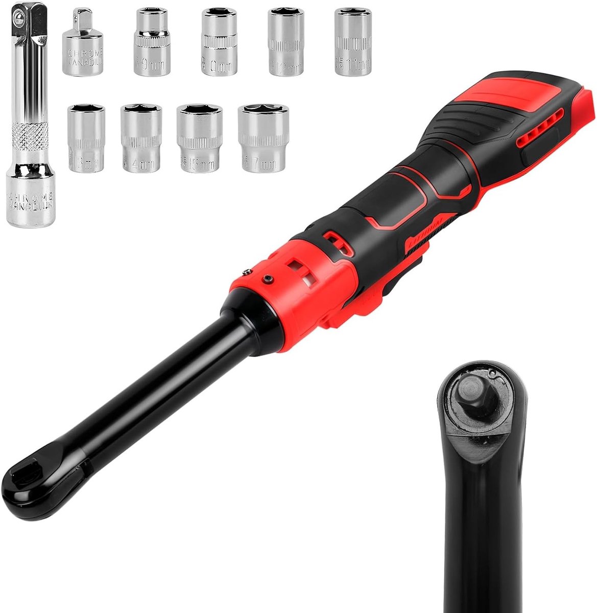 Krachtige 3/8 Inch Accu Ratelsleutel met LED Licht en 9-17 mm Steeksleutels, 320 rpm, 80 N.m voor Professioneel Gebruik