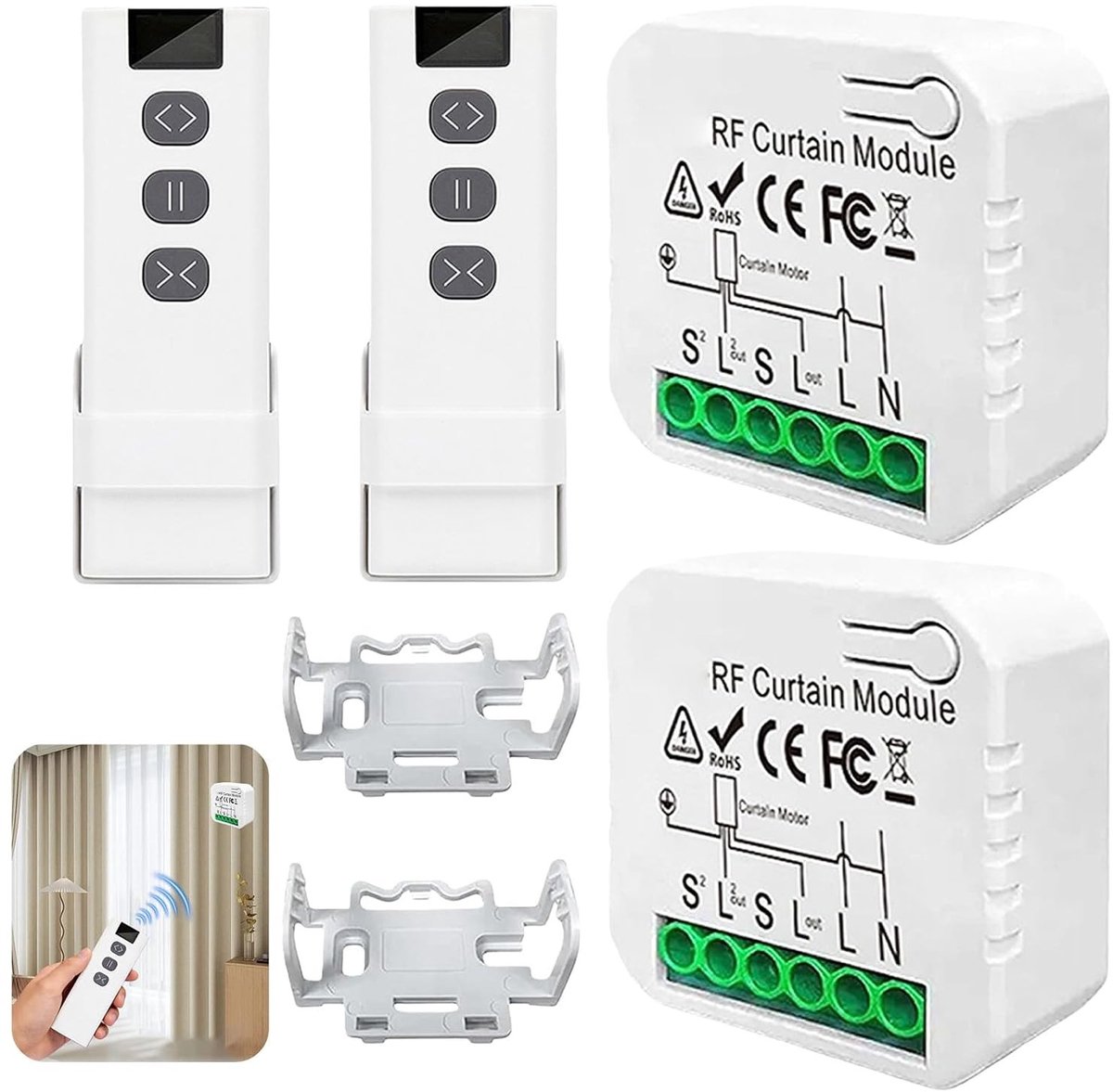 Draadloze Shutter Control Retrofit Set voor Rolgordijnen, Jaloezieën en Markiezen met RF Afstandsbediening en Ontvanger, 2200 W, tot 100 W