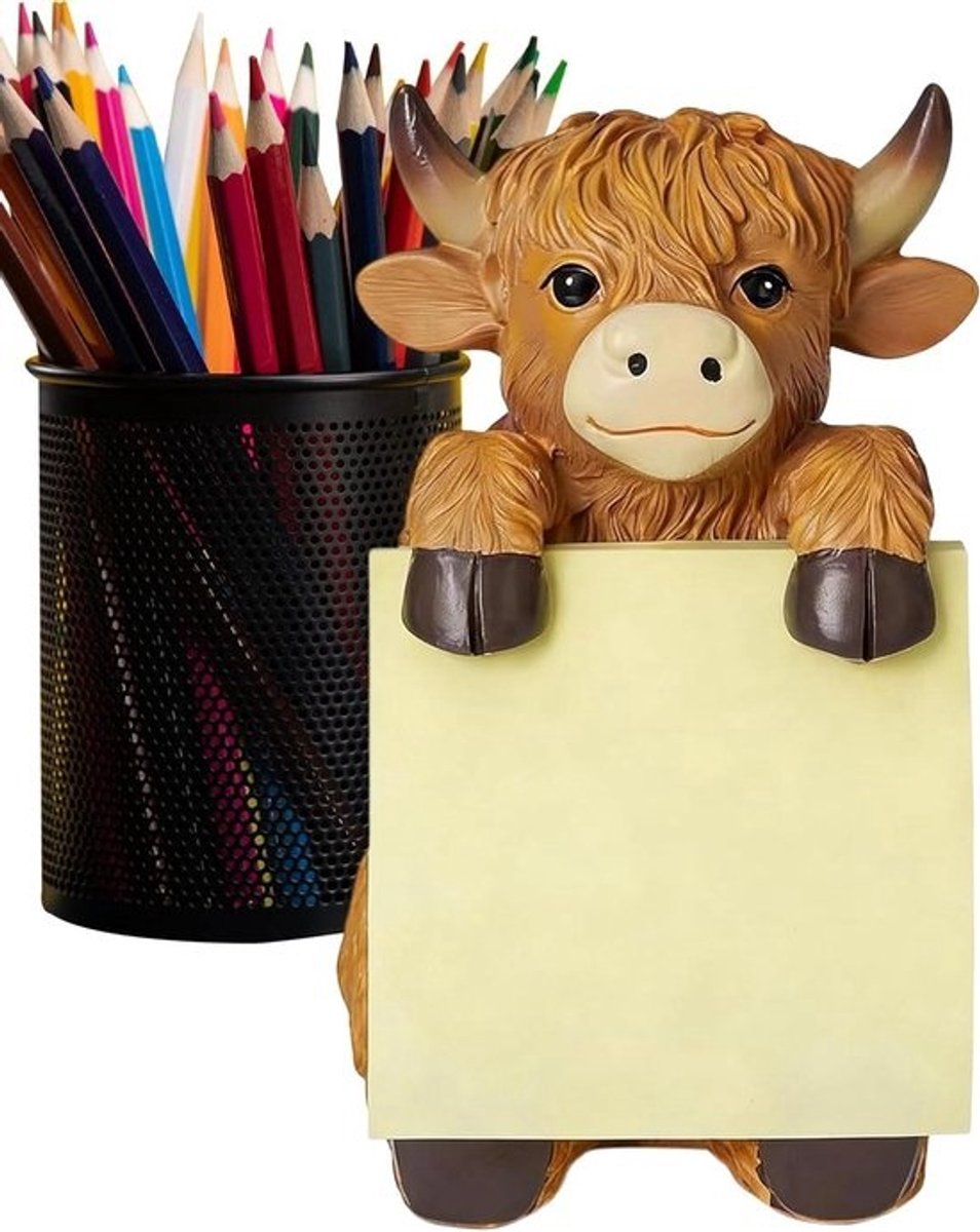 Koe Notitieblokhouder - Notitie Dispenser - Bureau Organisatie - Hars Materiaal - 13.5 x 10.2 x 7.8 cm - Bruin
