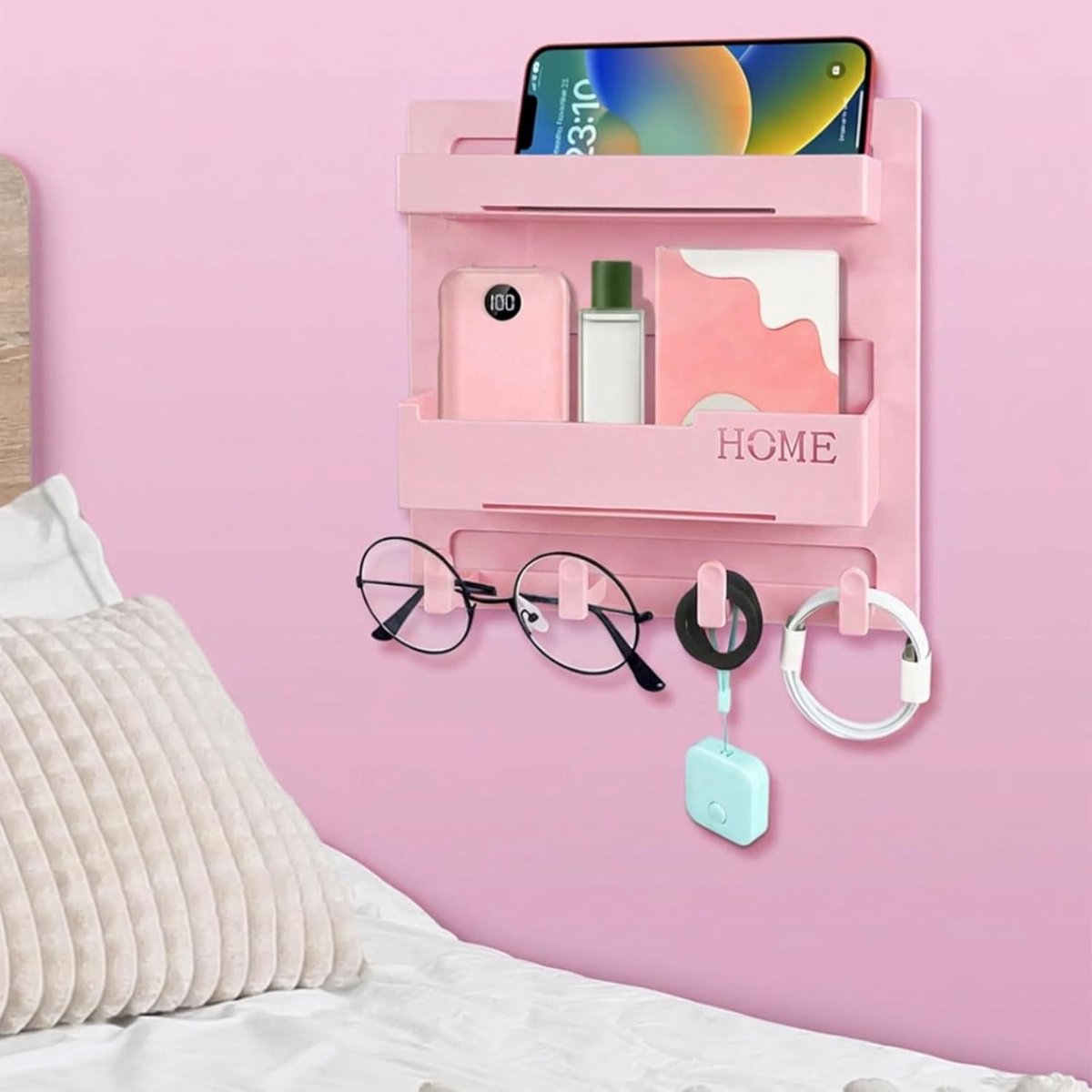 Drijvende Planken voor Bedside Accessoire Organizer, Zelfklevend Muurmontage, Ruimte Decoratie en Opslagoplossingen voor de Slaapkamer, Roze en Functioneel
