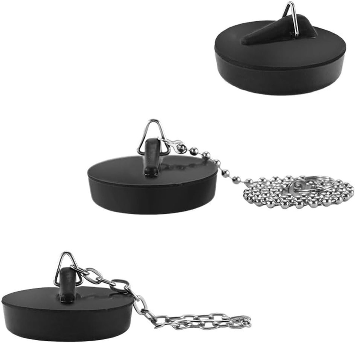 Set van 3 Rubberen Afvoerstoppen met Haken - 40 cm en 10 cm Universeel voor Bad, Keuken en Badkamer, Geschikt voor Afvoeren van 45-40 mm