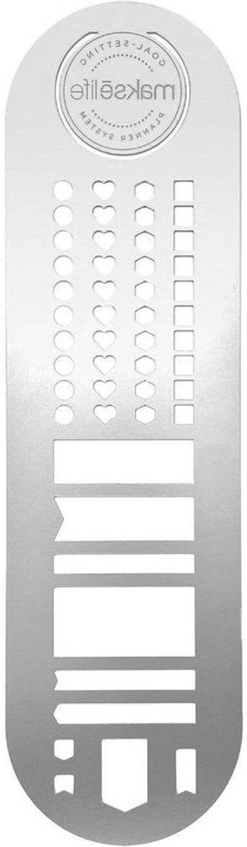 Stencil Bladwijzer - Plannersjabloon Metaal - Creatief Schrijven - 14 Unieke Vormen - 203 x 64 cm - Grijs