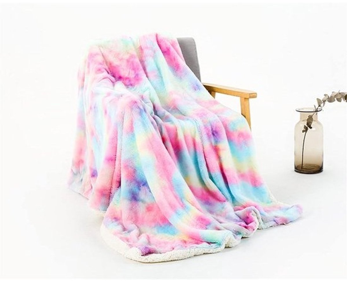 Tie-Dye Regenboog Deken - Knuffeldeken Pluche - Ontspannen op de bank - Omkeerbaar Ontwerp - 160 x 200cm - Veelkleurig
