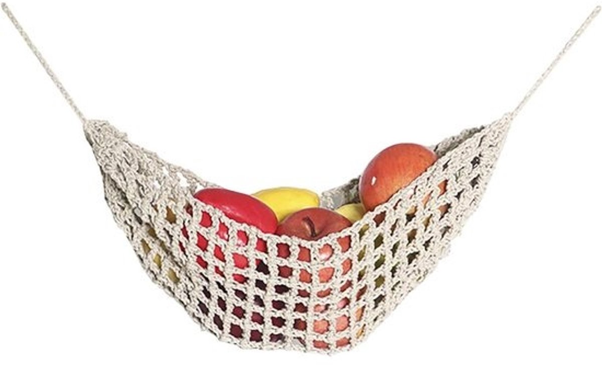 Fruit Hangmat - Groente Mand Net - Keuken Organiseren - Handgeweven Katoen - 2 stuks - Kaki