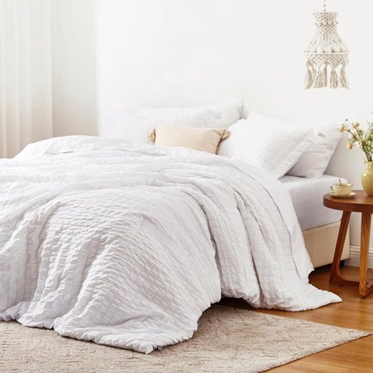 Dekbedset 7-delig - Beddengoed set - Heerlijk slapen - Seersucker design - Full - Wit