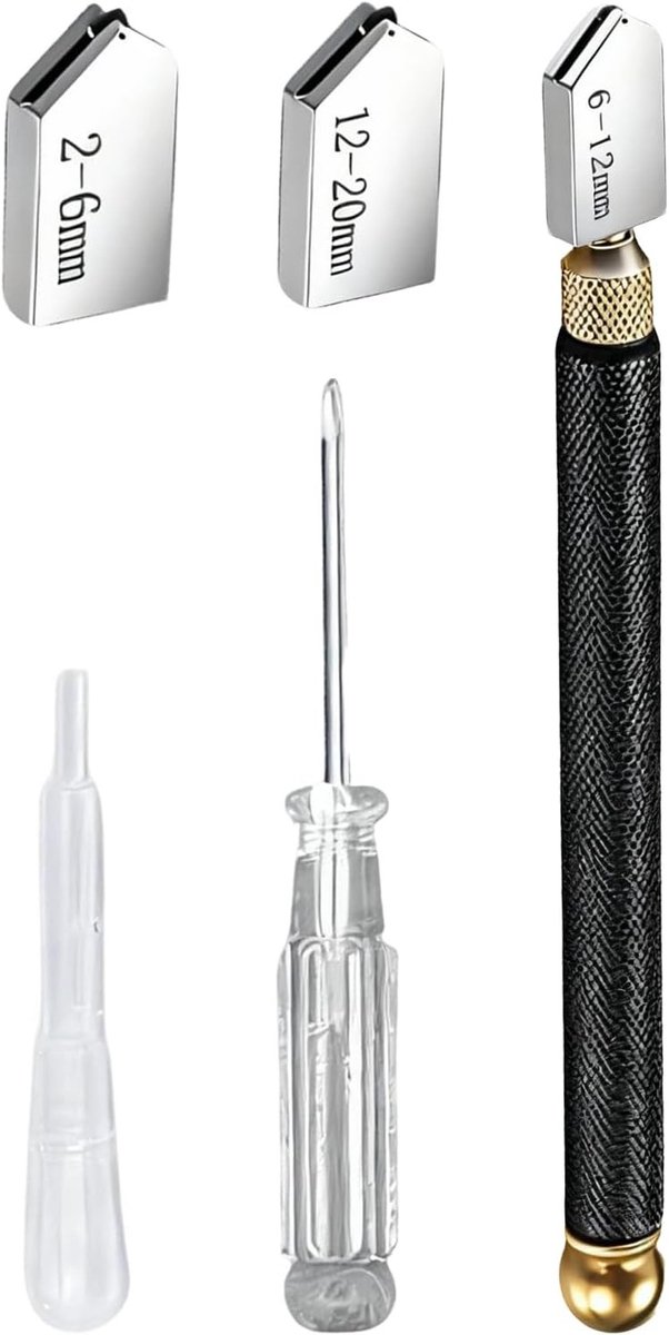 Professionele Glaskapper voor 2-20 mm, Ideaal voor Ramen, Tegels en Spiegels, Vijfdelige Set met Carbide Punt en Olievoorziening