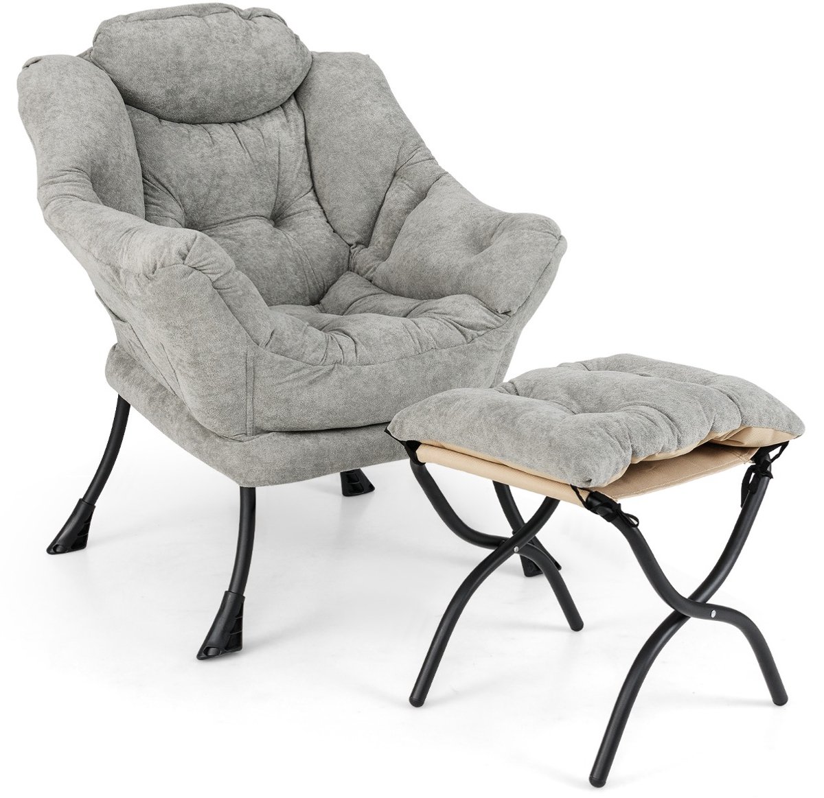 SureDeal® - Fauteuil - Luie Stoel - Voetenbank Oversized Sherpa - 81x77x96 cm - Grijs