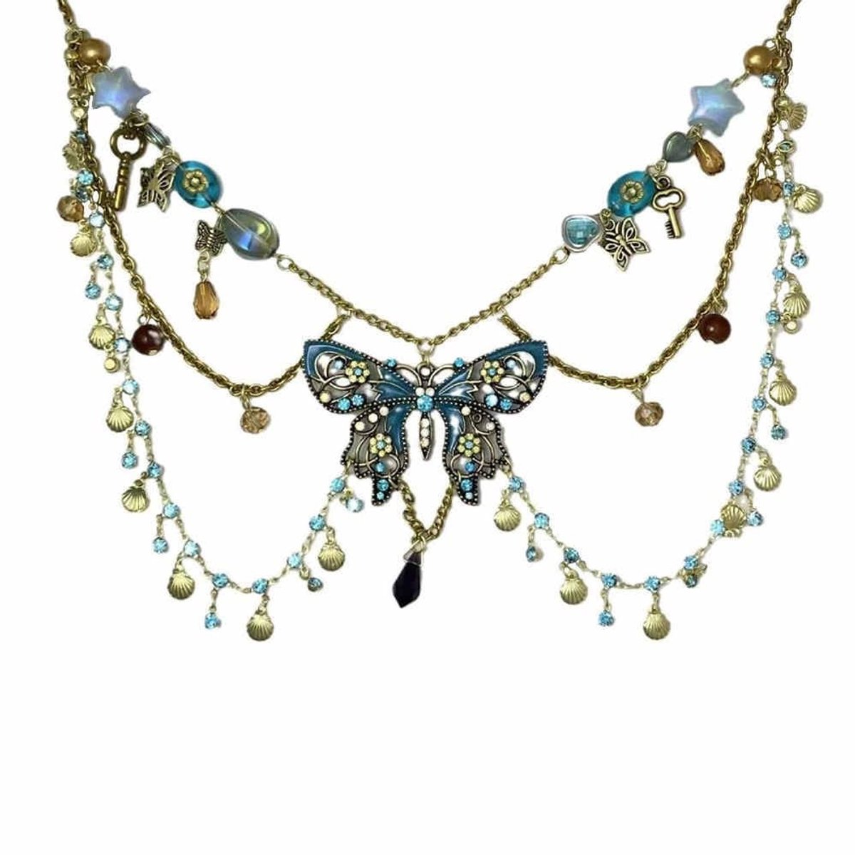 Vintage vlinderketting voor dames - Retro turquoise stijl