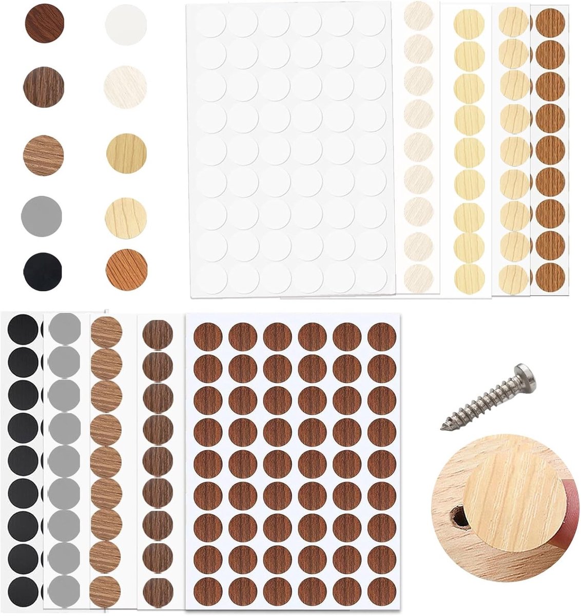 Set van 540 Zelfklevende Dekkapjes in 10 Kleuren, 21mm Ronde Afdekking voor Schroefgaten, Waterdichte Oplossing voor Meubels en Klussen