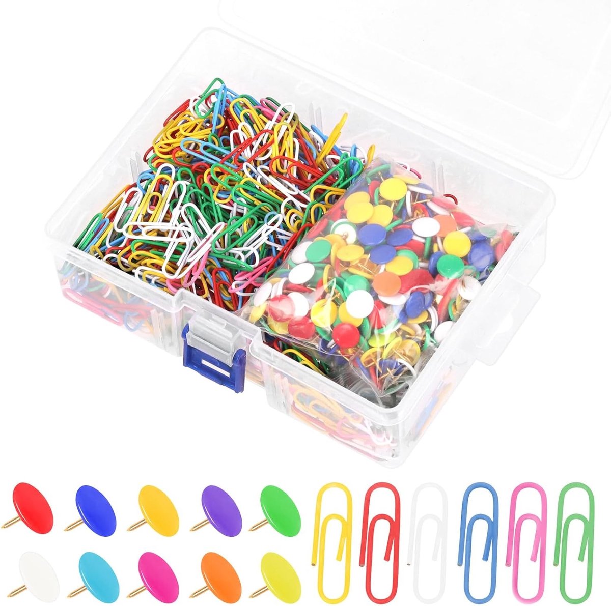 Kleurige Vinyl-Coated Duimnagels en Mini Paperclips Set voor Thuis, School en Kantoor - 1000 Stuks voor Documenten en Creatieve Projecten