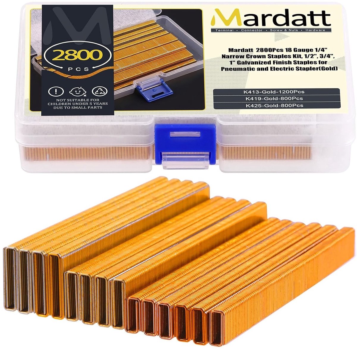 2800 Stuks 18 Gauge Smalle Krammen, 1/2", 3/4", 1" Gegalvaniseerde Krammen voor Pneumatische en Elektrische Nietmachines, Duurzaam en Sterk