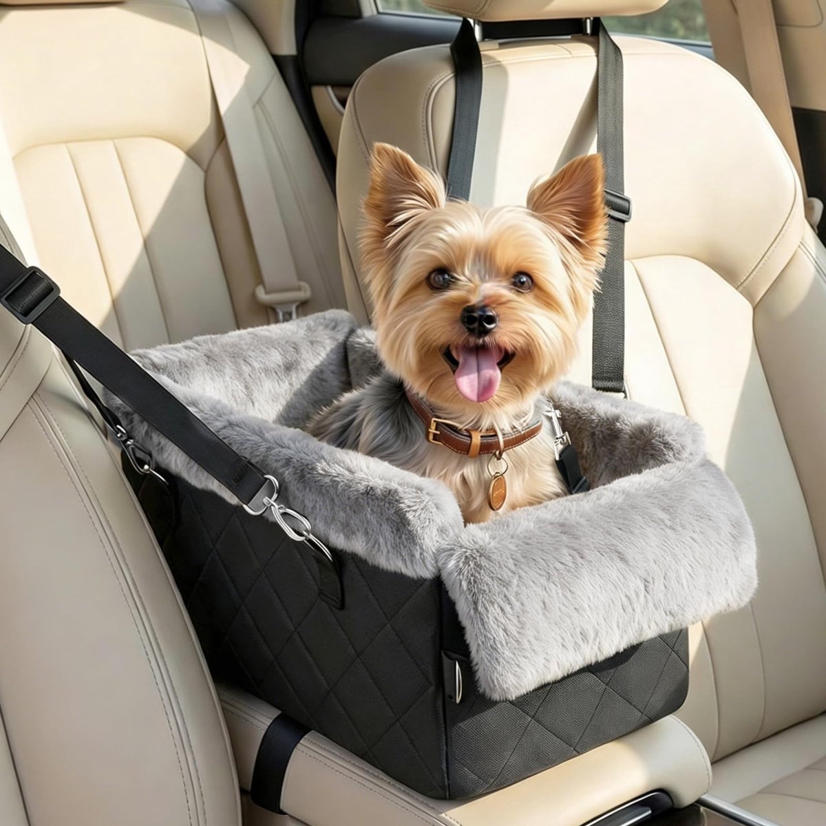 Honden autostoel voor middenconsole - Antislip en sterke ondersteuning - Zwart