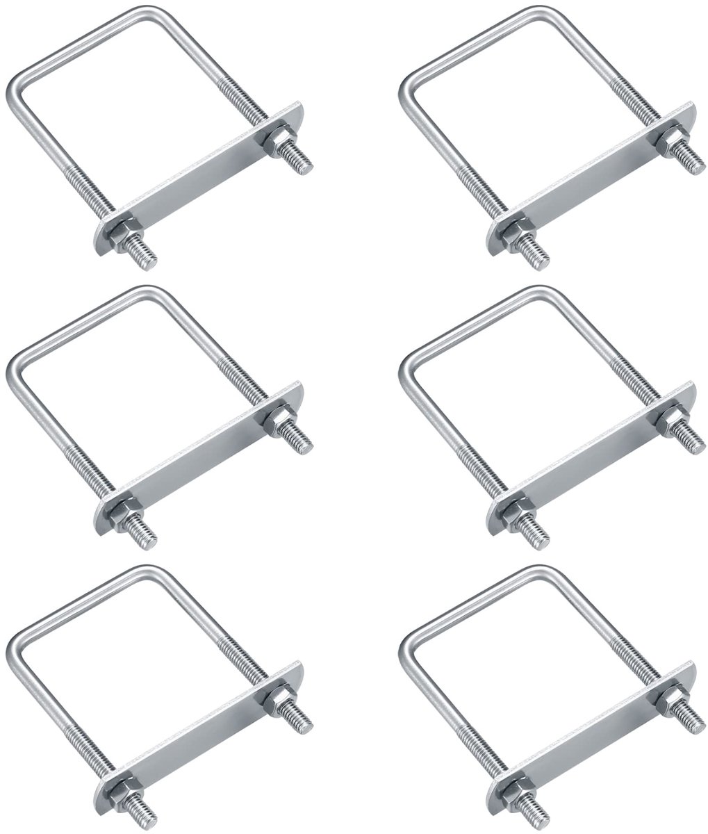 6-Pack M6 U-Bouten, Vierkante Beugel, U-beugel met Moer Frame en Tegelplaat, 304 Roestvrij Staal U-bout voor Slepen van Auto's Schepen Reparatie