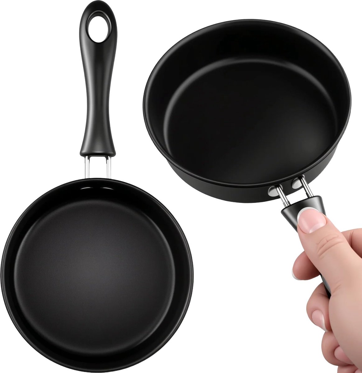 1 stuk antiaanbaklaag, braadpan met isolatiehandgreep, 12 cm, mini anti-aanbakpan, zwart, draagbare pan, anti-aanbakpan van roestvrij staal, voor eieren, spek, steaks