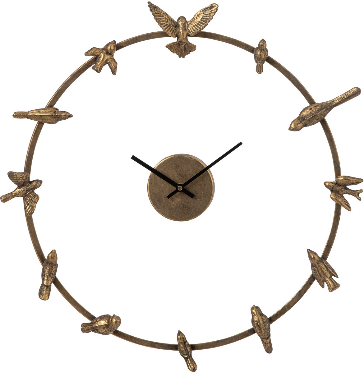 J-Line Wandklok met vogel - ijzer - goud