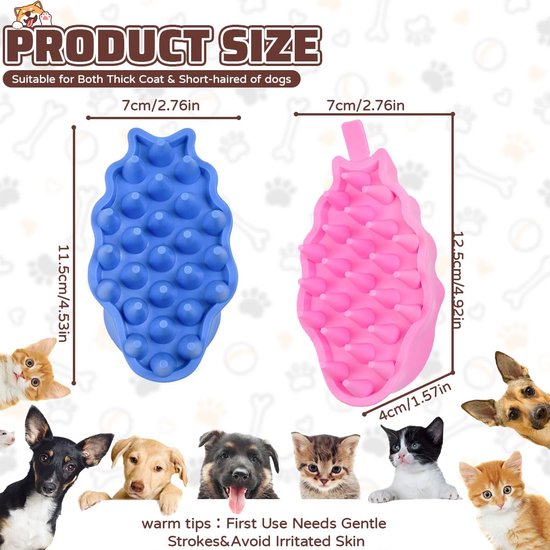 hondenborstel, kort haar (set van 2), badborstel, hondenborstel, huisdier, premium borstel voor ondervacht en dekhaar, voor honden, katten, huisdieren, kort haar en lang — afbeelding 4