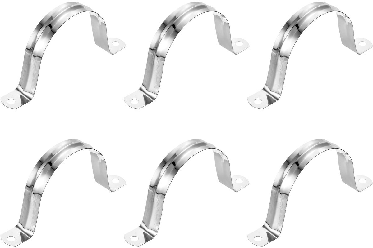 6 stuks stijve buisklemmen, 65 mm (2,56 inch), 201 roestvrij staal, 2 gaten, U-vormige buishouder voor buisklemmen voor bevestiging van buiskabels